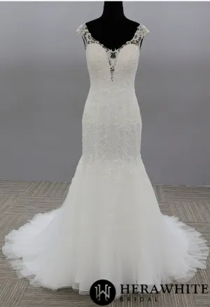 Dramatic Fit and Flare Bridal Gowns With Cap Sleeves