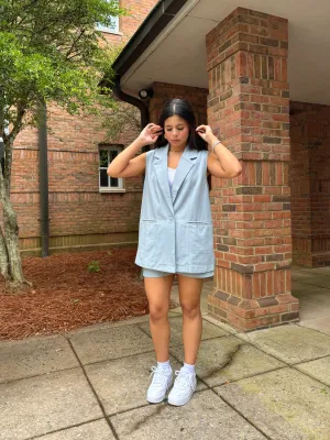 Dusty Blue Vest and Shorts Set