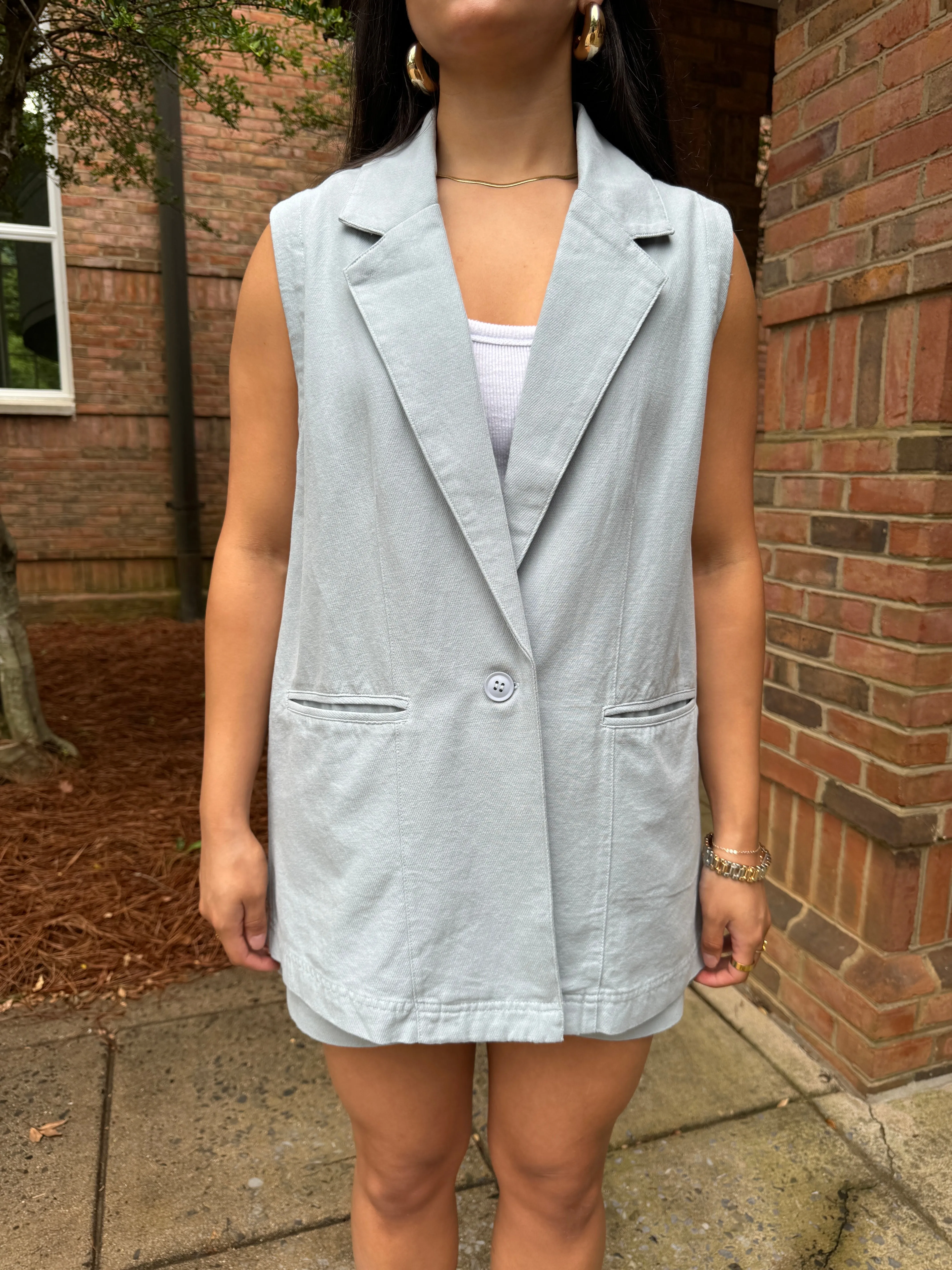 Dusty Blue Vest and Shorts Set