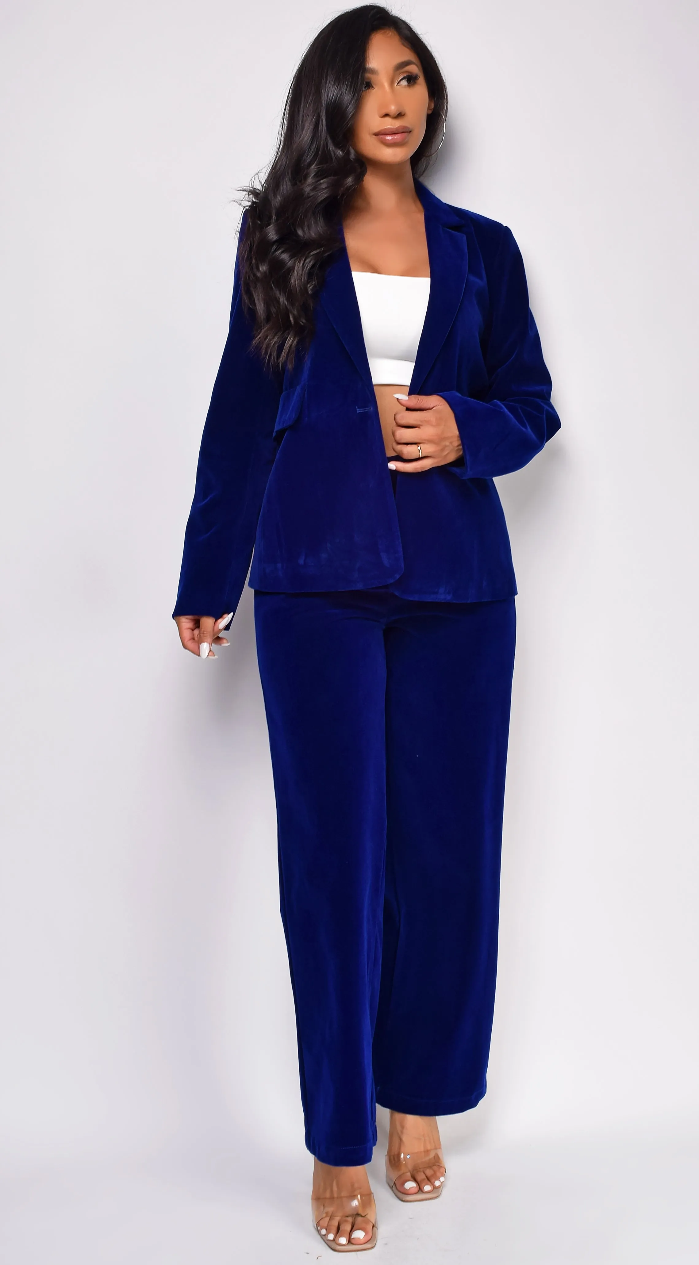 Ellia Blue Velvet Blazer Set