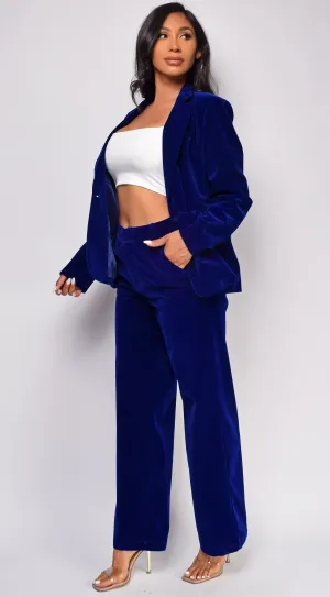Ellia Blue Velvet Blazer Set