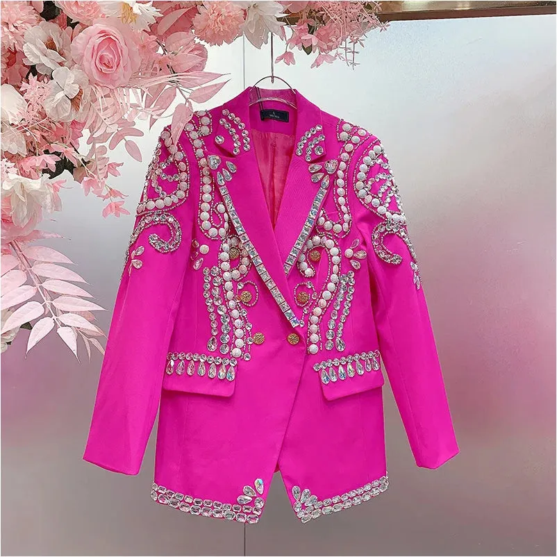 EM Crystals Beading Blazer Pants Sets