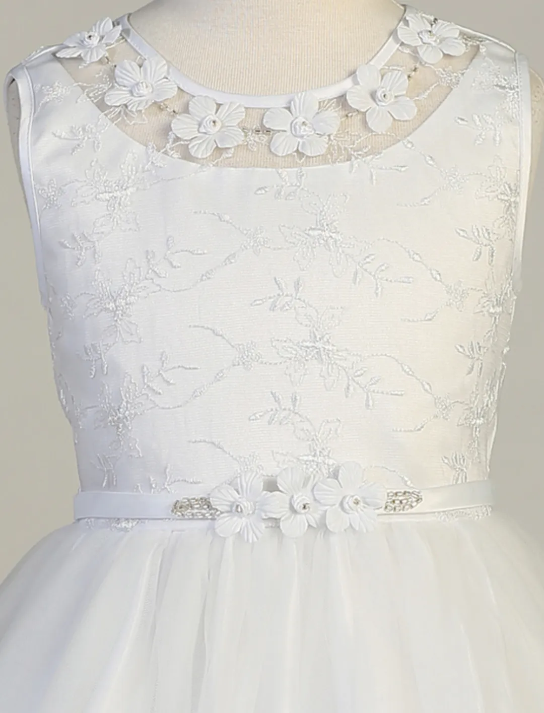 Embroidered First Communion Dress with Flower Neckline LNKSP646