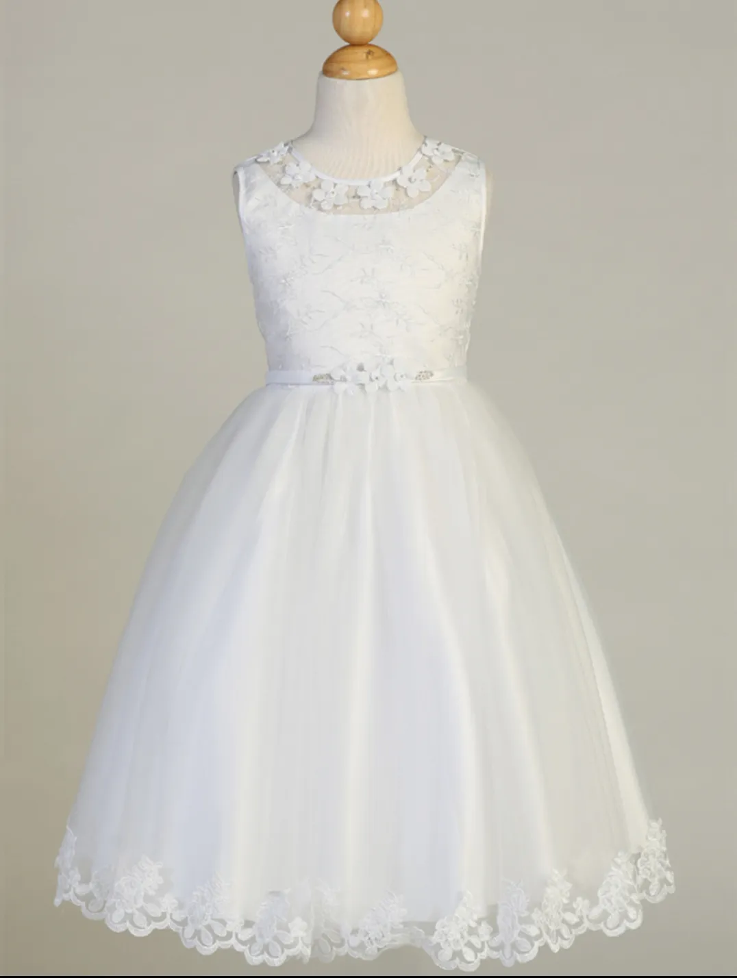 Embroidered First Communion Dress with Flower Neckline LNKSP646