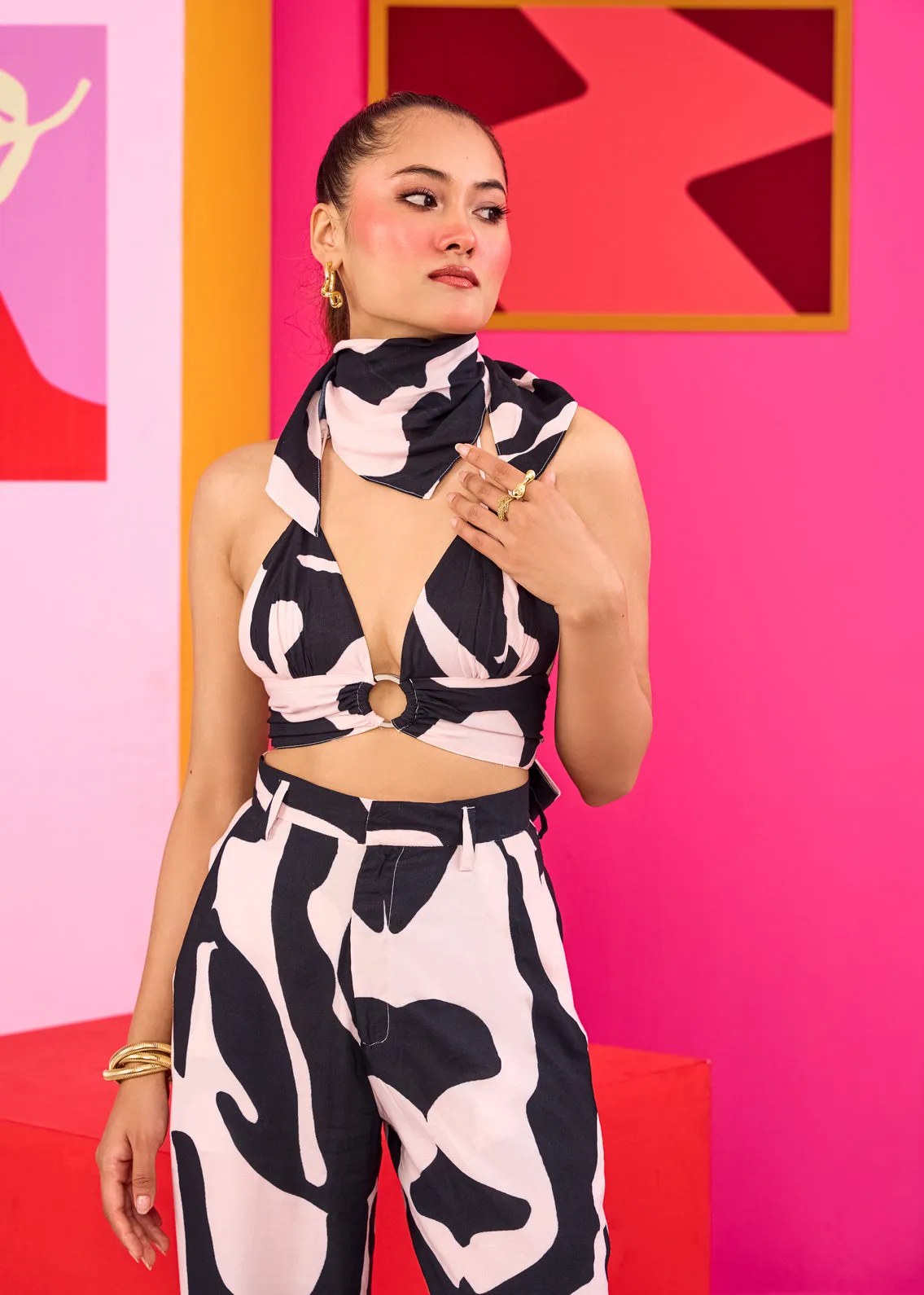 Emily in Paris: Abstract Print Wrap Bralette Top