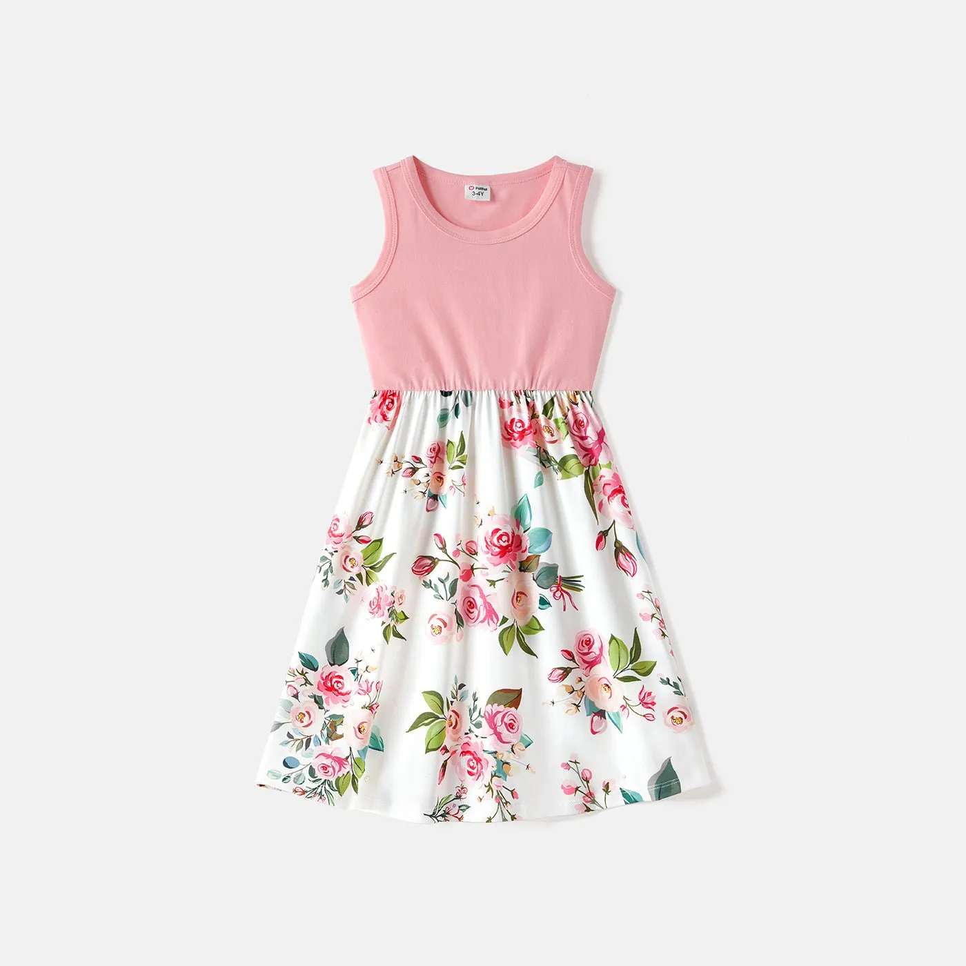 Family Matching 95% Cotton Short-sleeve Colorblock Polo Shirts and Floral Print Naia? Spliced Tank Dresses Sets