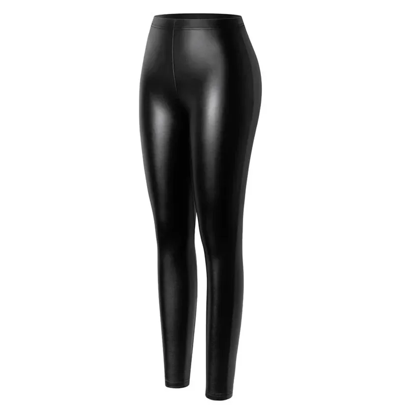Fashion Women PU Leather Black Pants High Waist Leggings
