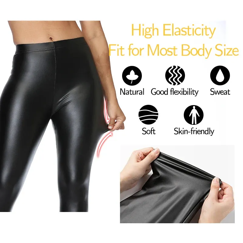 Fashion Women PU Leather Black Pants High Waist Leggings