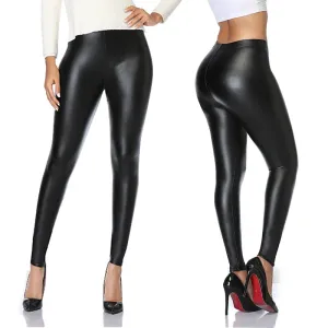 Fashion Women PU Leather Black Pants High Waist Leggings