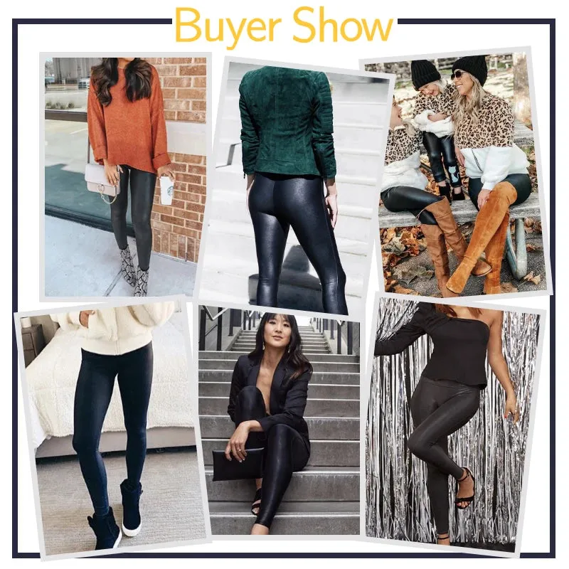 Fashion Women PU Leather Black Pants High Waist Leggings