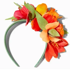 Faux Tropical Orange & Red Hibiscus Flower Headband