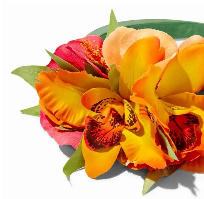 Faux Tropical Orange & Red Hibiscus Flower Headband
