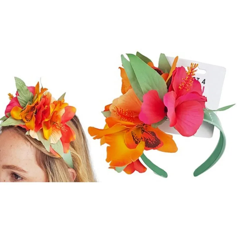 Faux Tropical Orange & Red Hibiscus Flower Headband