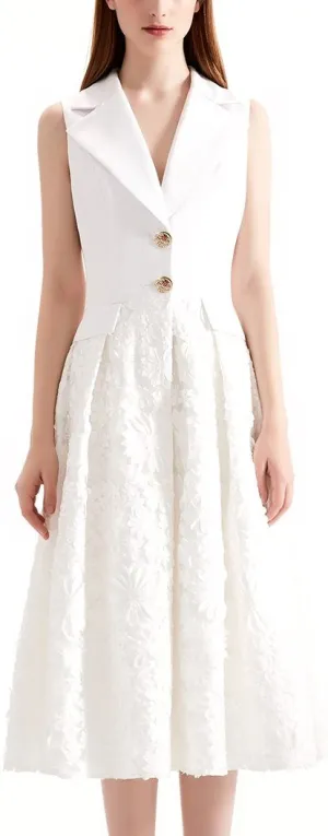 Floral-Embroidered White A-Line Vest-Dress