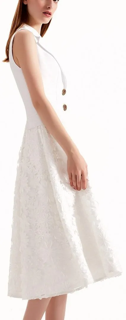 Floral-Embroidered White A-Line Vest-Dress