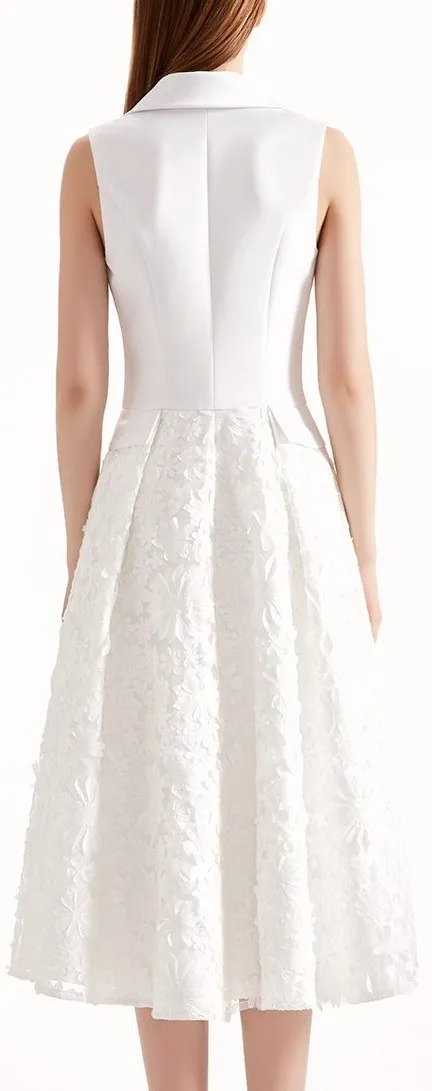 Floral-Embroidered White A-Line Vest-Dress