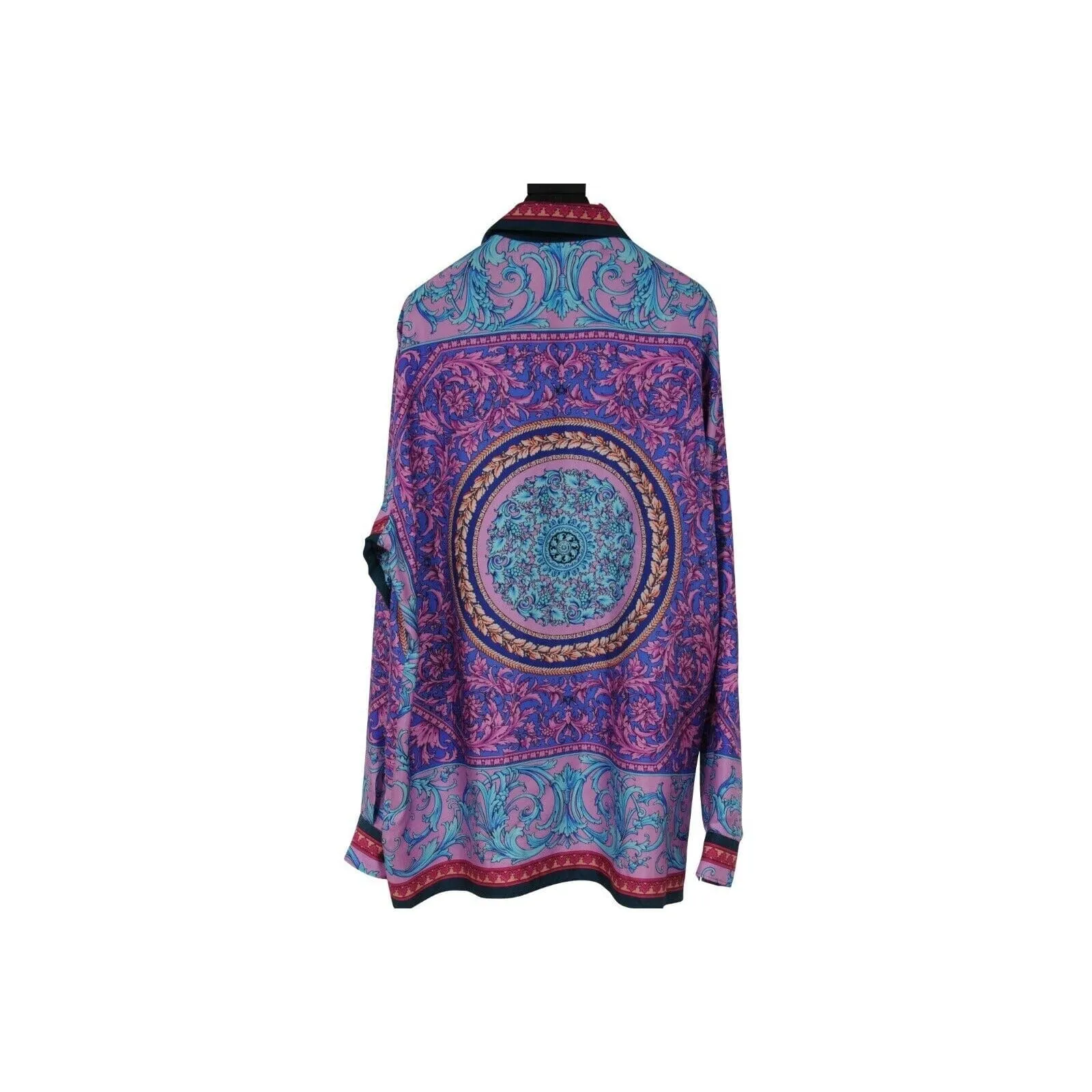 Floral Silk Button Down Shirt Purple Pink Blue Green Paisley