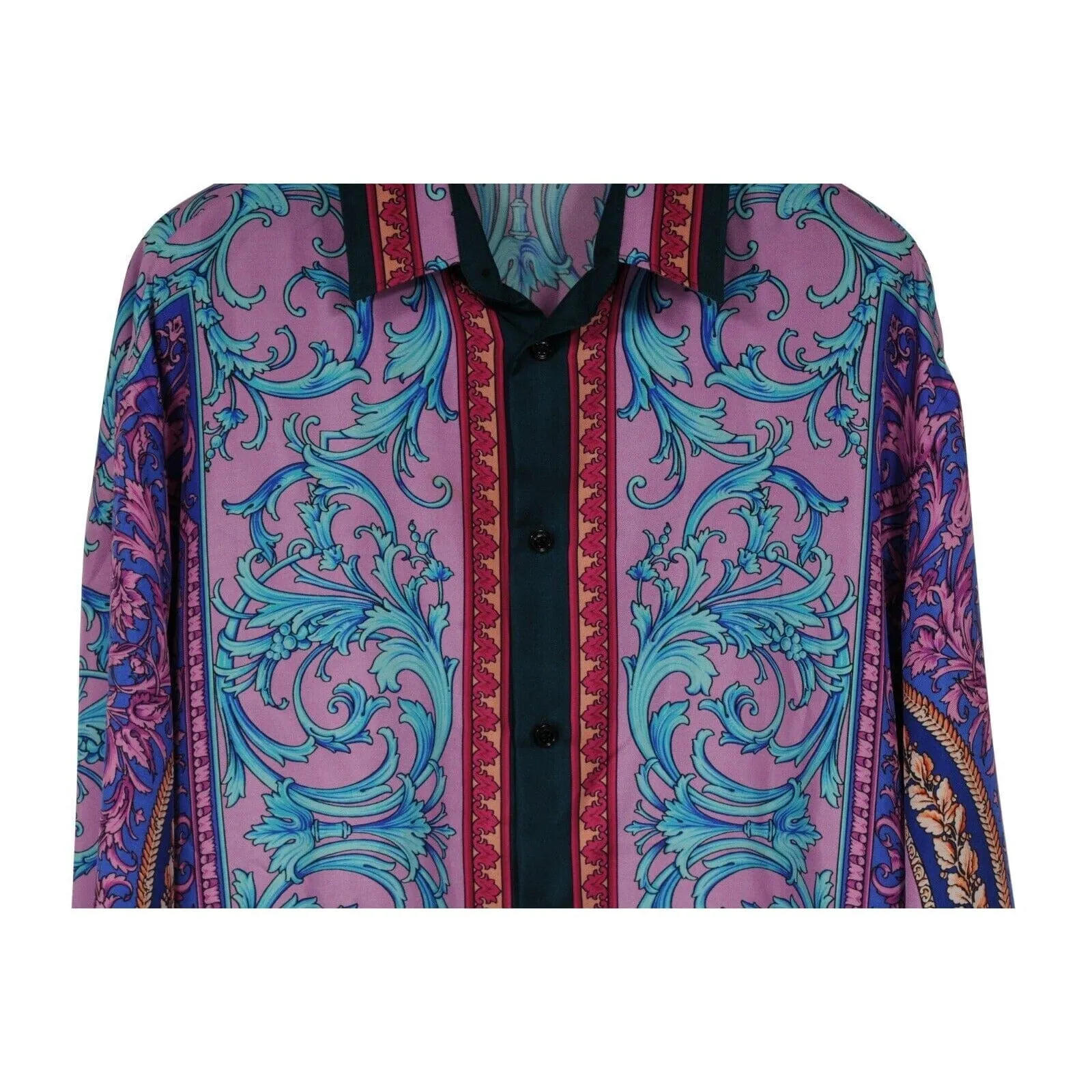 Floral Silk Button Down Shirt Purple Pink Blue Green Paisley