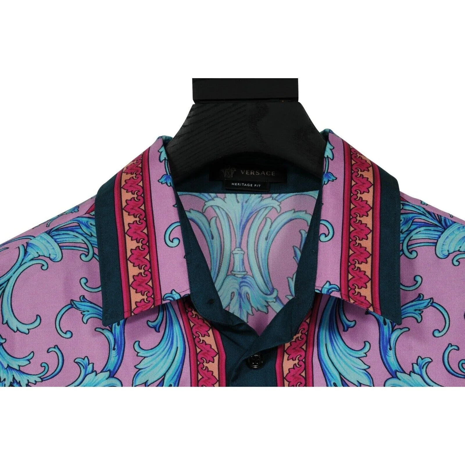 Floral Silk Button Down Shirt Purple Pink Blue Green Paisley