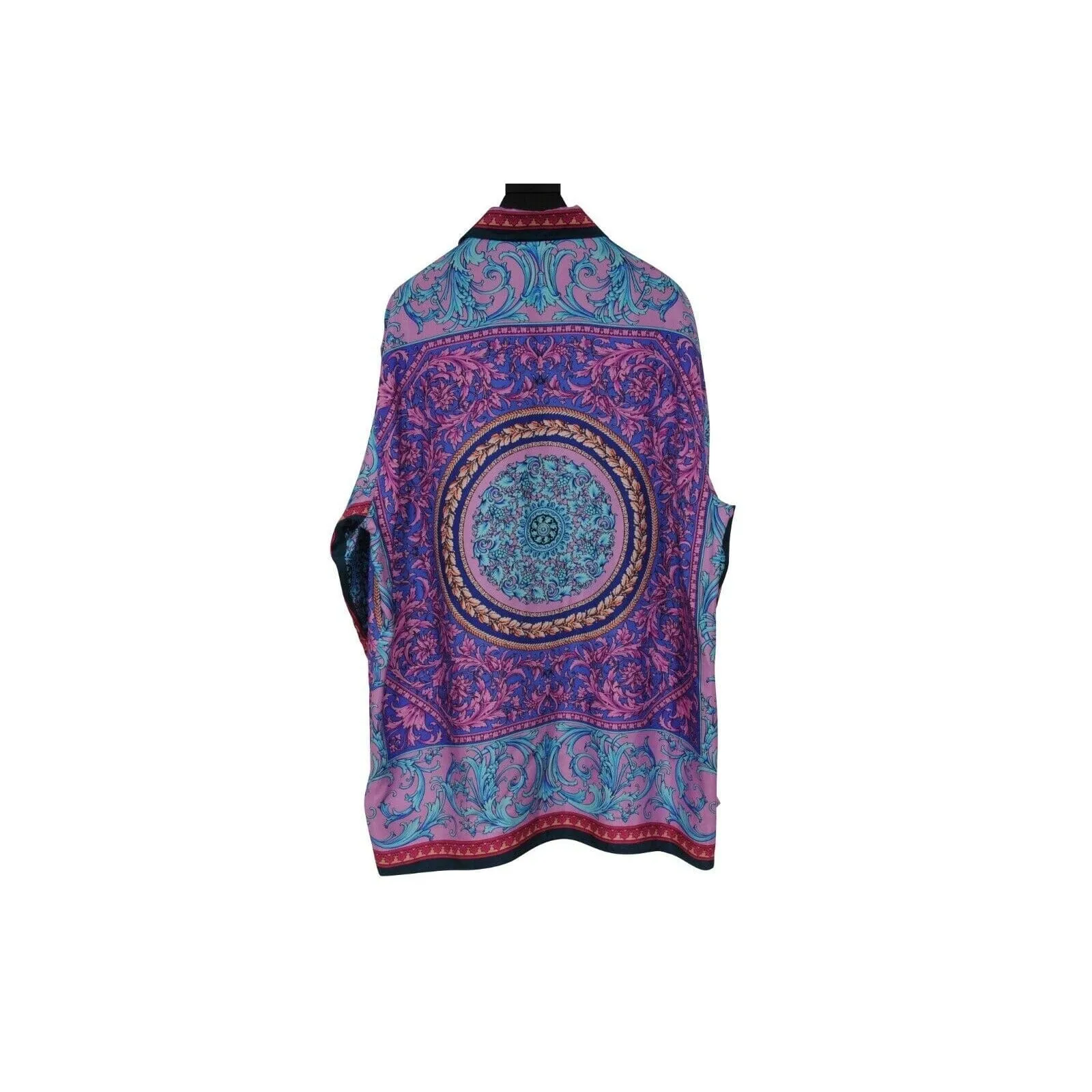 Floral Silk Button Down Shirt Purple Pink Blue Green Paisley
