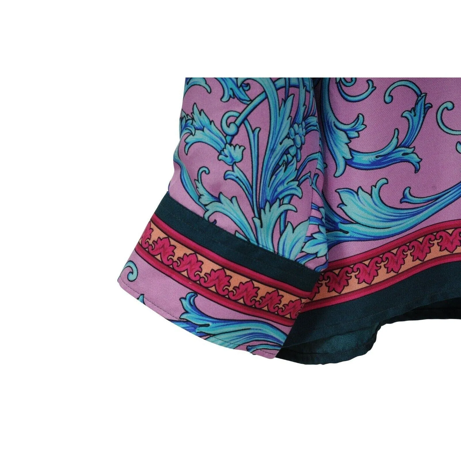 Floral Silk Button Down Shirt Purple Pink Blue Green Paisley