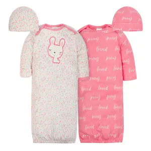 Gerber 4-Piece Organic Baby Girl Gown & Cap Set - Floral