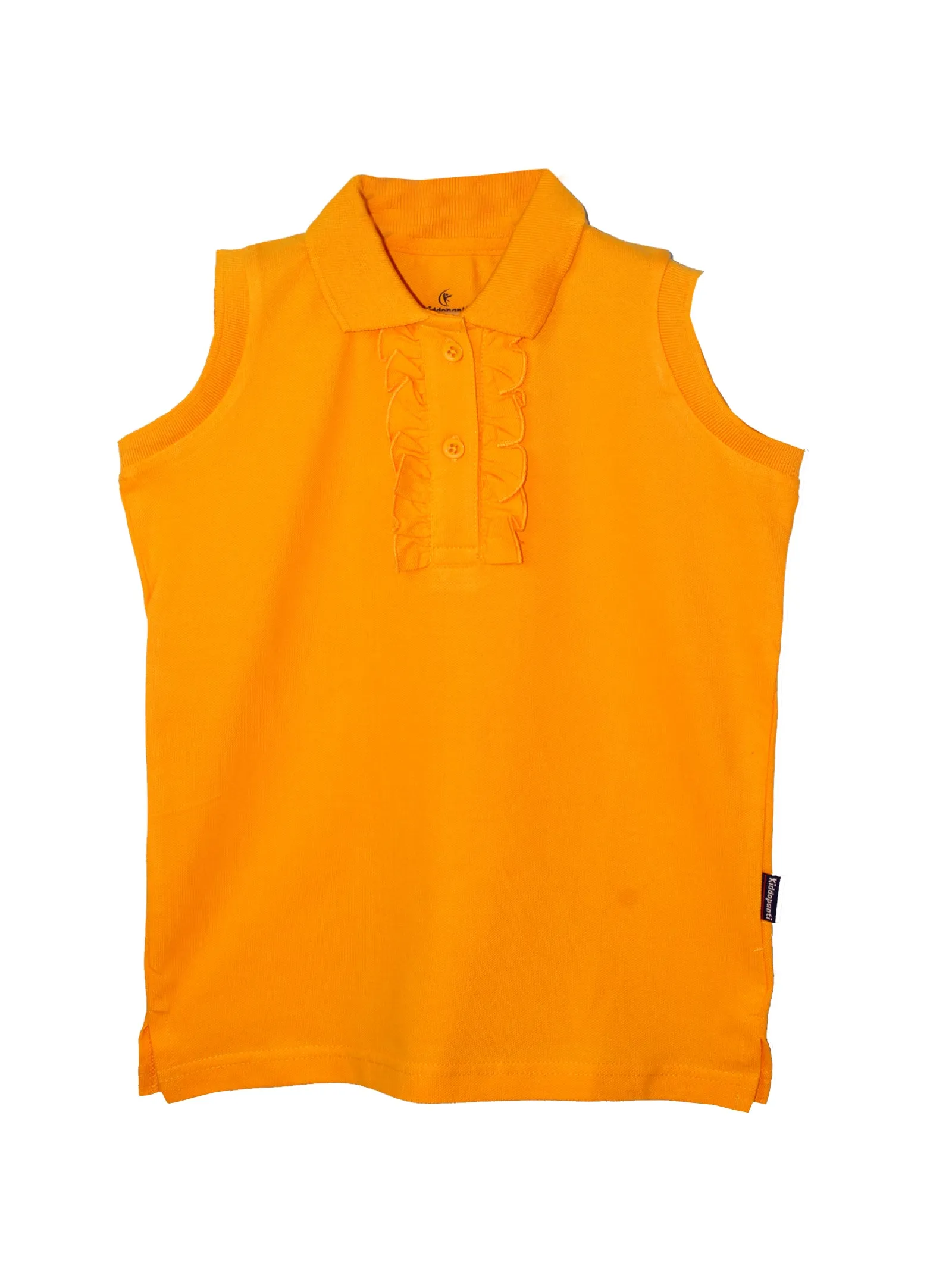 Girls Solid Sleeveless Polo Tee & Denim Hot Shorts Set