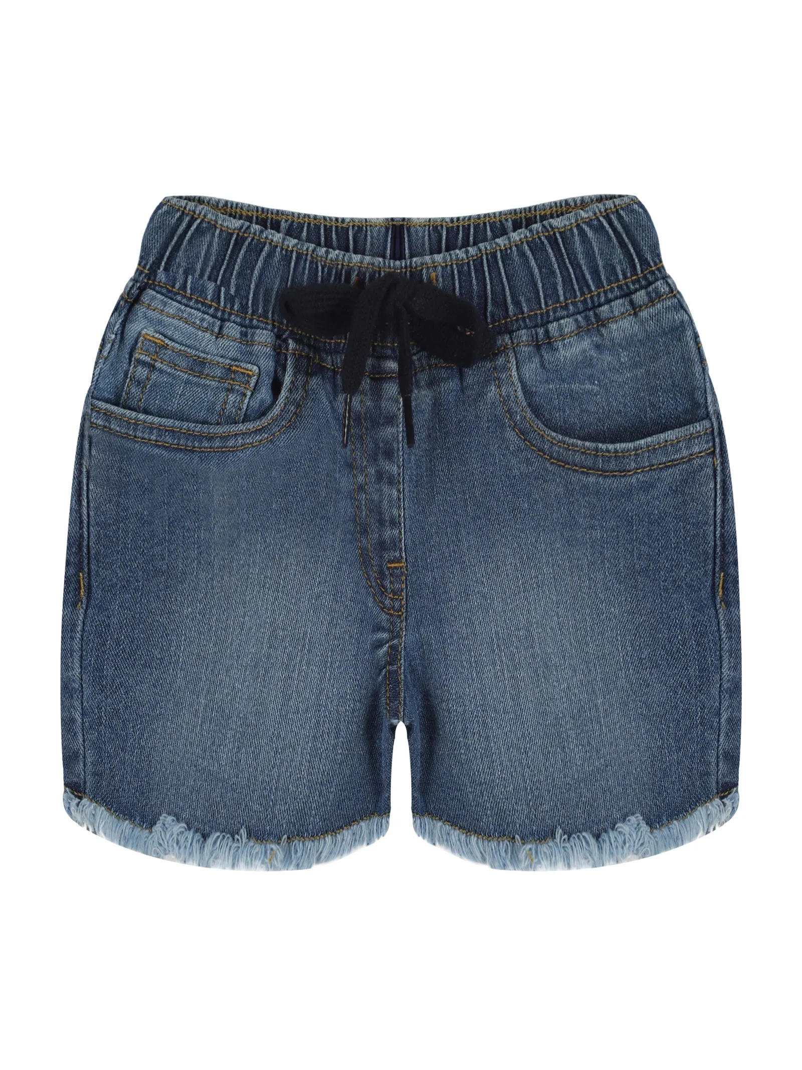 Girls Solid Sleeveless Polo Tee & Denim Hot Shorts Set