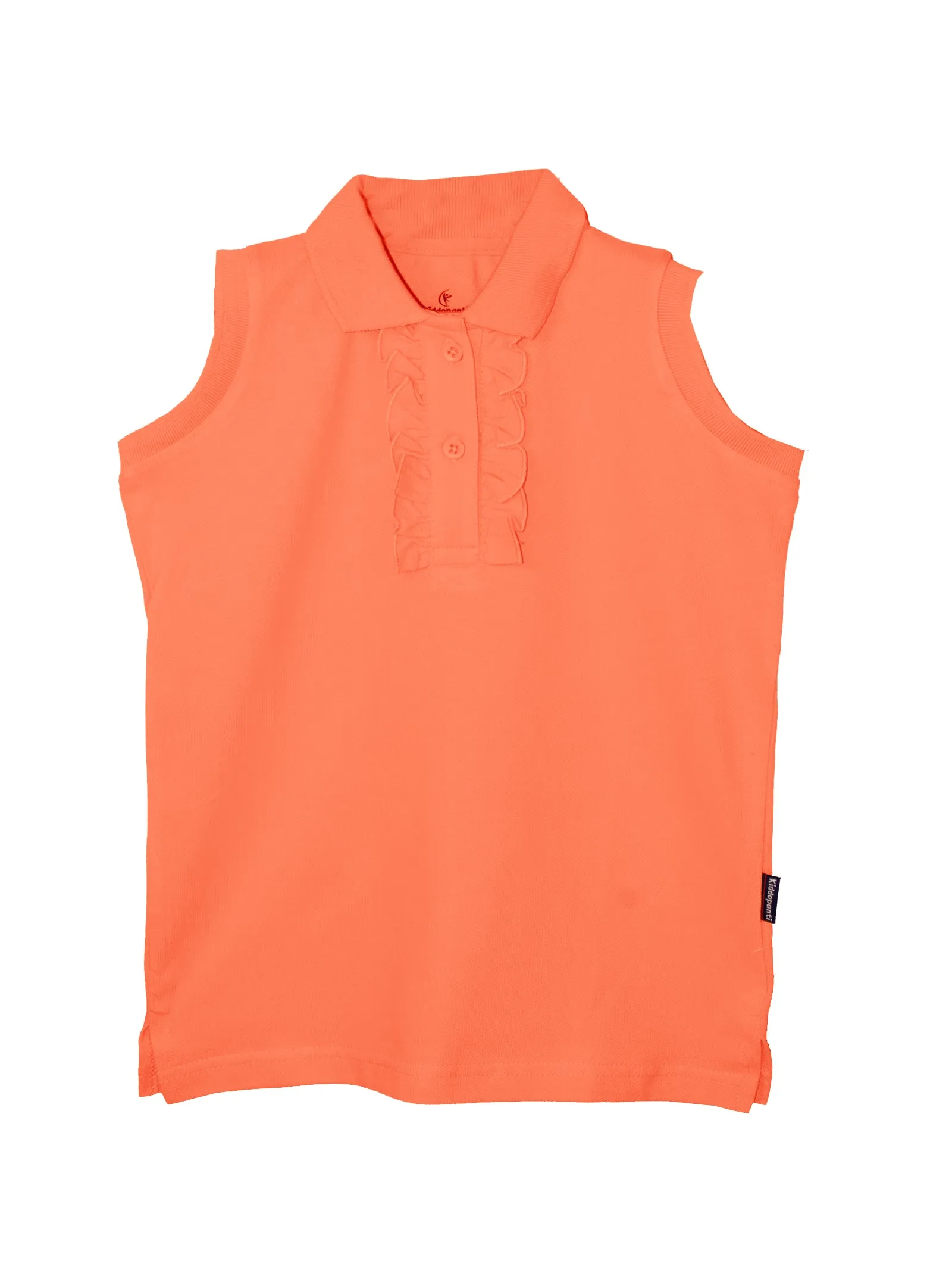 Girls Solid Sleeveless Polo Tee & Denim Hot Shorts Set