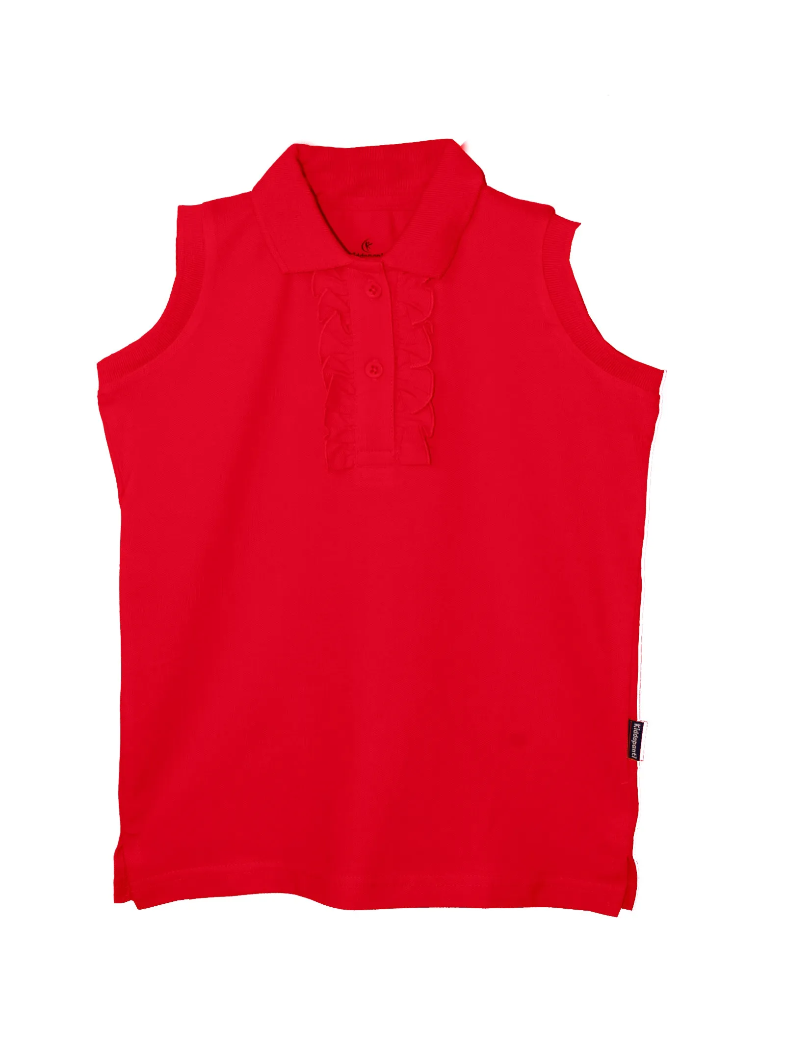 Girls Solid Sleeveless Polo Tee & Denim Hot Shorts Set