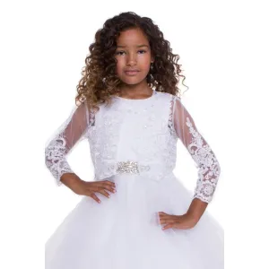 Girls White Beaded Floral Embroidered Long Sleeve Bolero 6-16