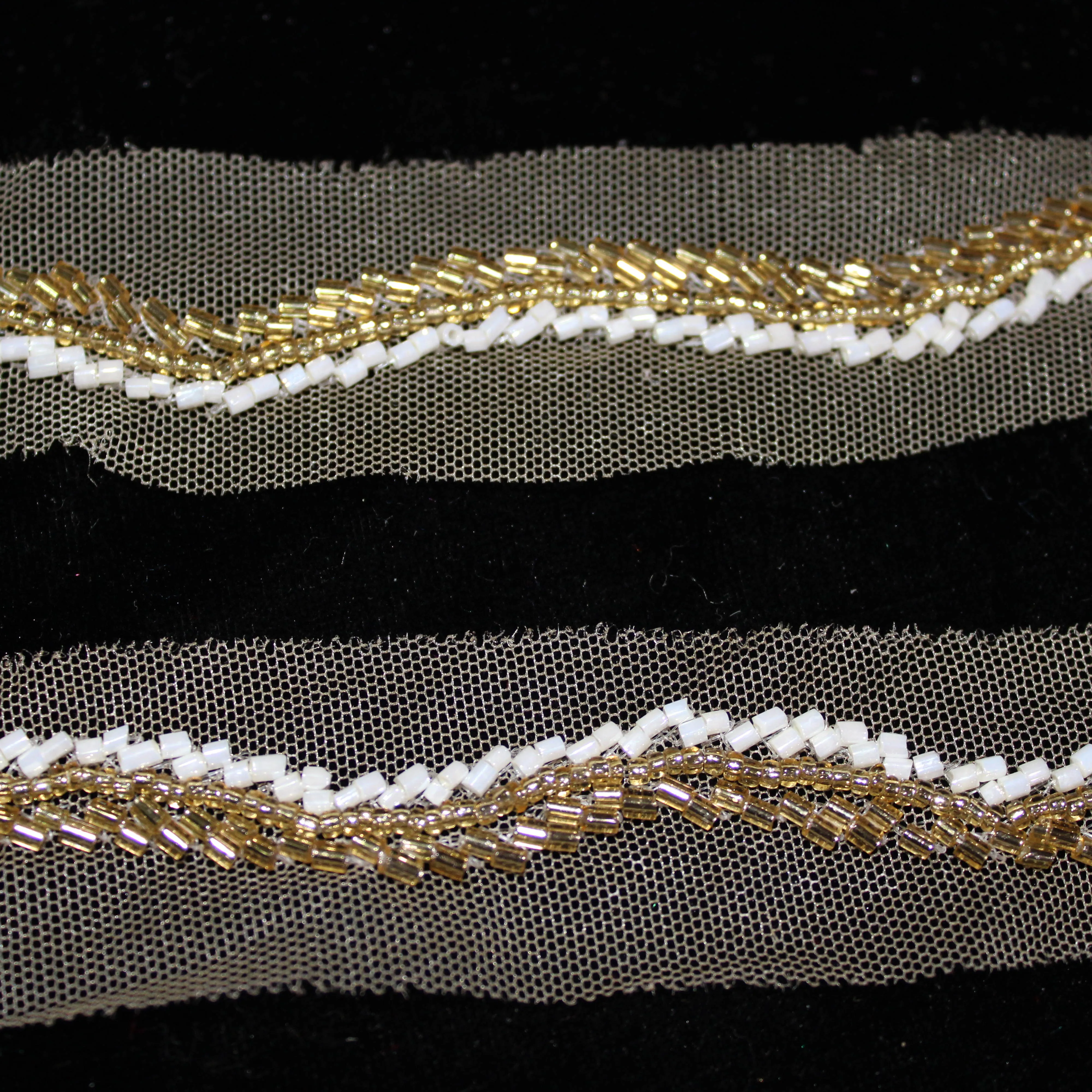Golden & White Embellished Handwork Trim (Wholesale)