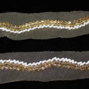 Golden & White Embellished Handwork Trim (Wholesale)