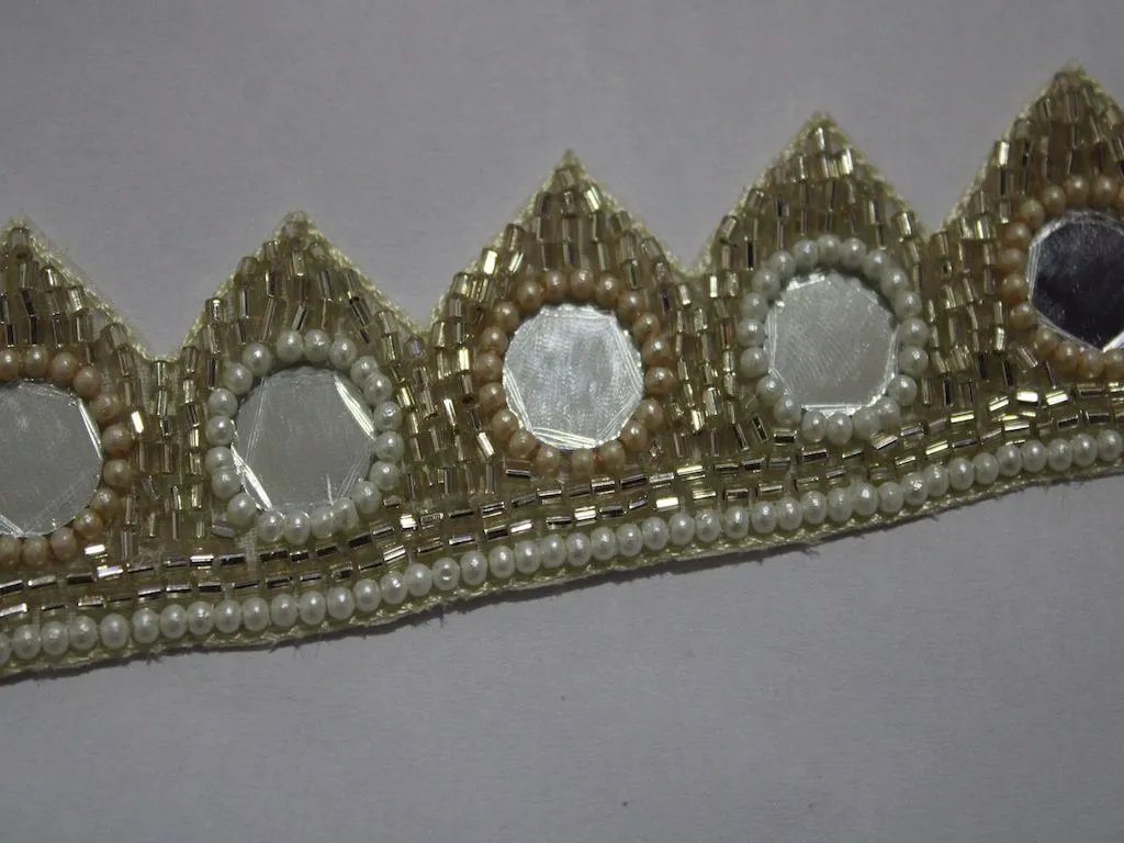 Golden Beads and Mirror Handwork Embellished Embroidered Border