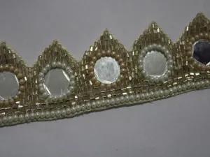 Golden Beads and Mirror Handwork Embellished Embroidered Border