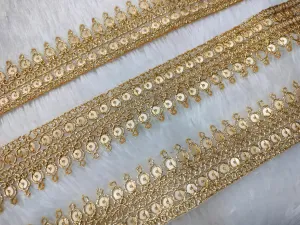 Golden Fancy Sequins Work Zari Embellished Trim