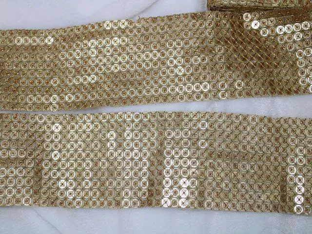 Golden Plain Sequins Work Embroidered Border