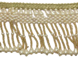 Golden White Pearl Beads Fringe Designer Lace