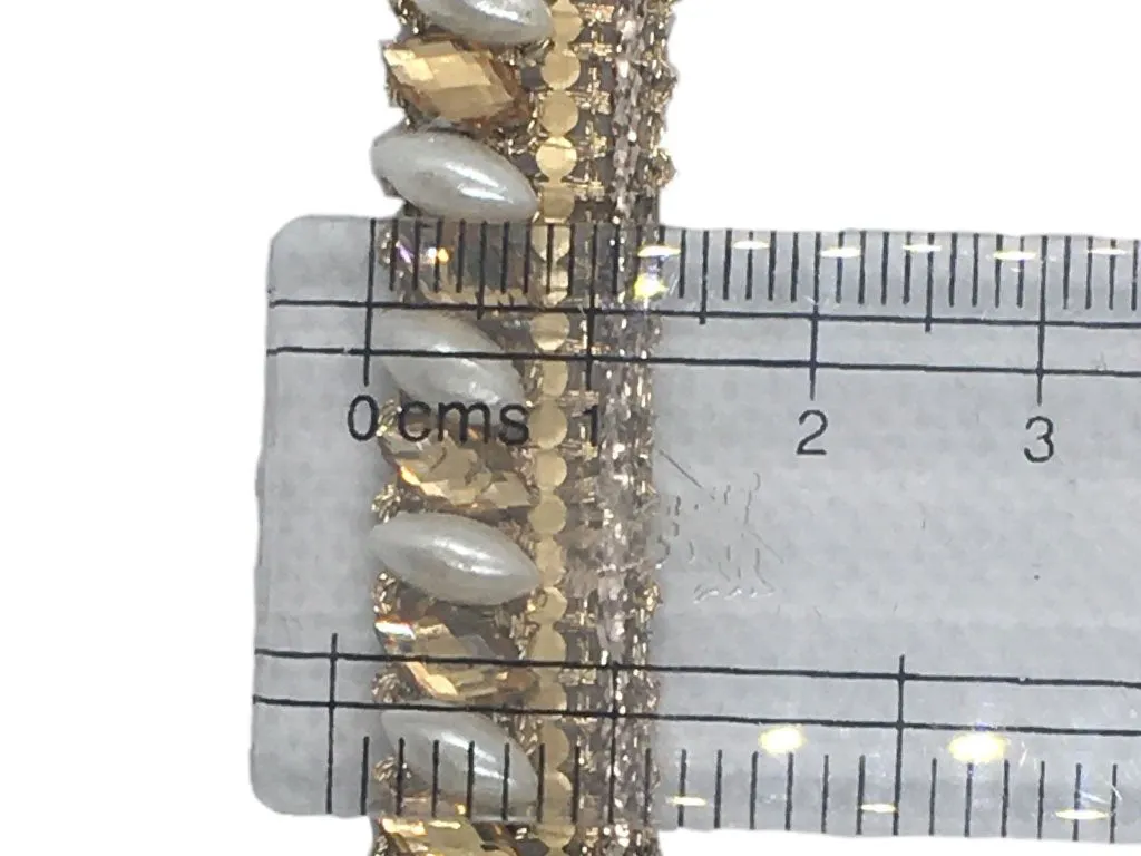 Golden White Stone and Pearl Work Embroidered Border