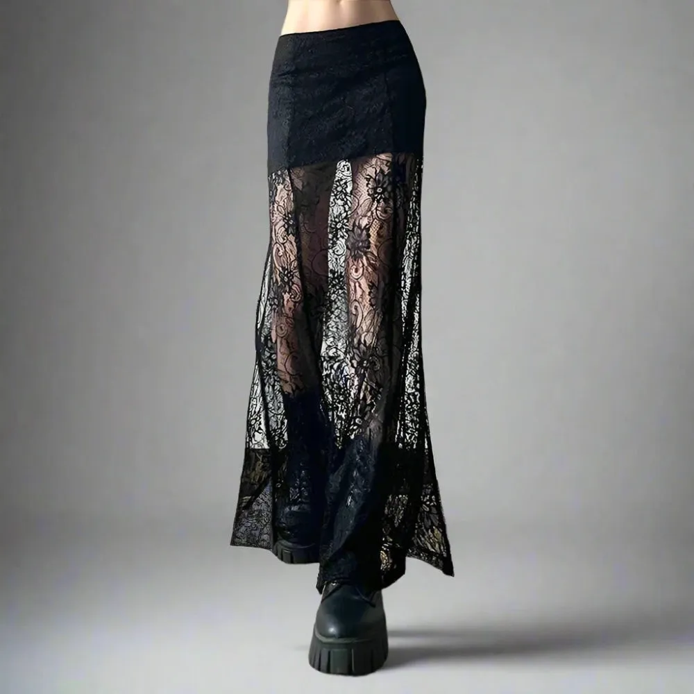 Gothic Style Lace Patchwork Long Maxi Skirt