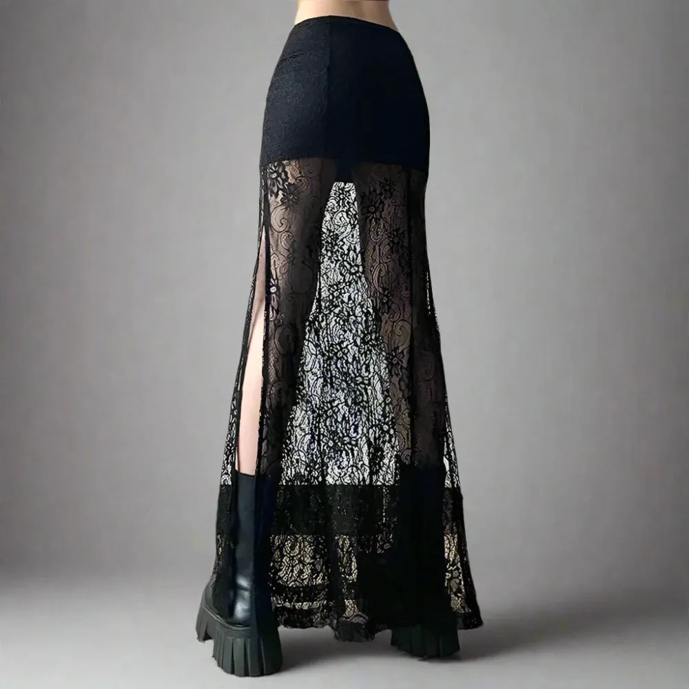 Gothic Style Lace Patchwork Long Maxi Skirt