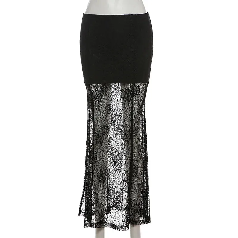 Gothic Style Lace Patchwork Long Maxi Skirt