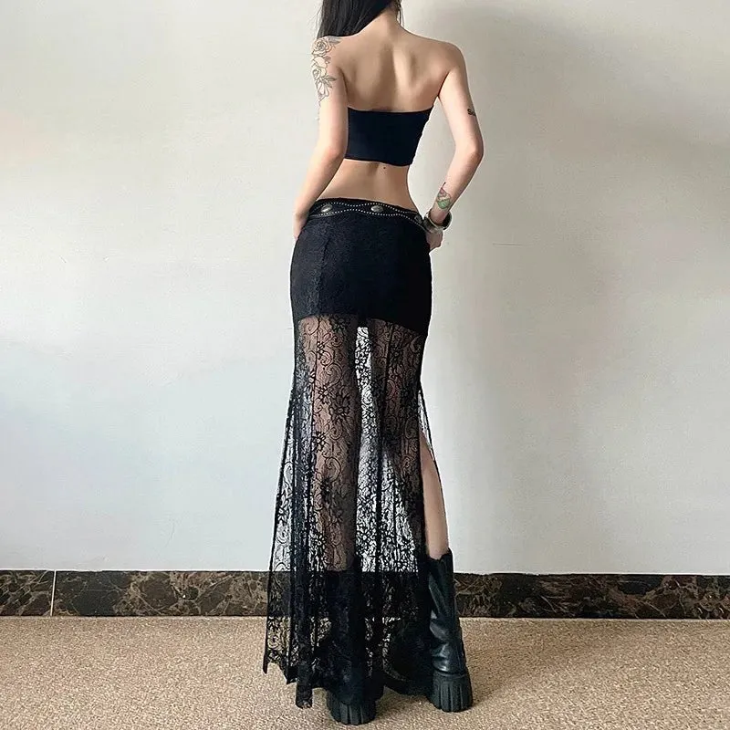 Gothic Style Lace Patchwork Long Maxi Skirt