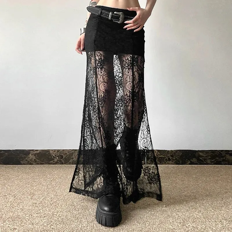 Gothic Style Lace Patchwork Long Maxi Skirt
