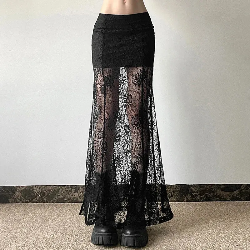 Gothic Style Lace Patchwork Long Maxi Skirt
