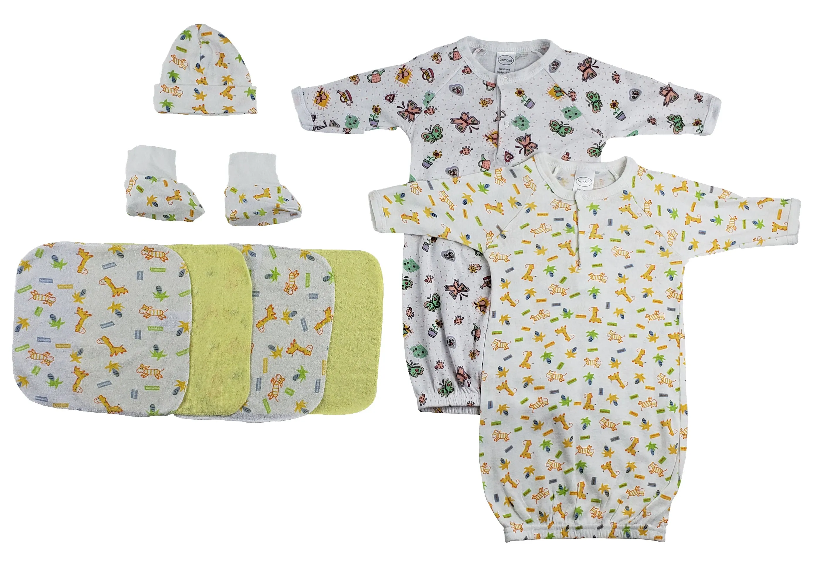 Gowns, Cap Booties and Washcloths - 8 Pc Set