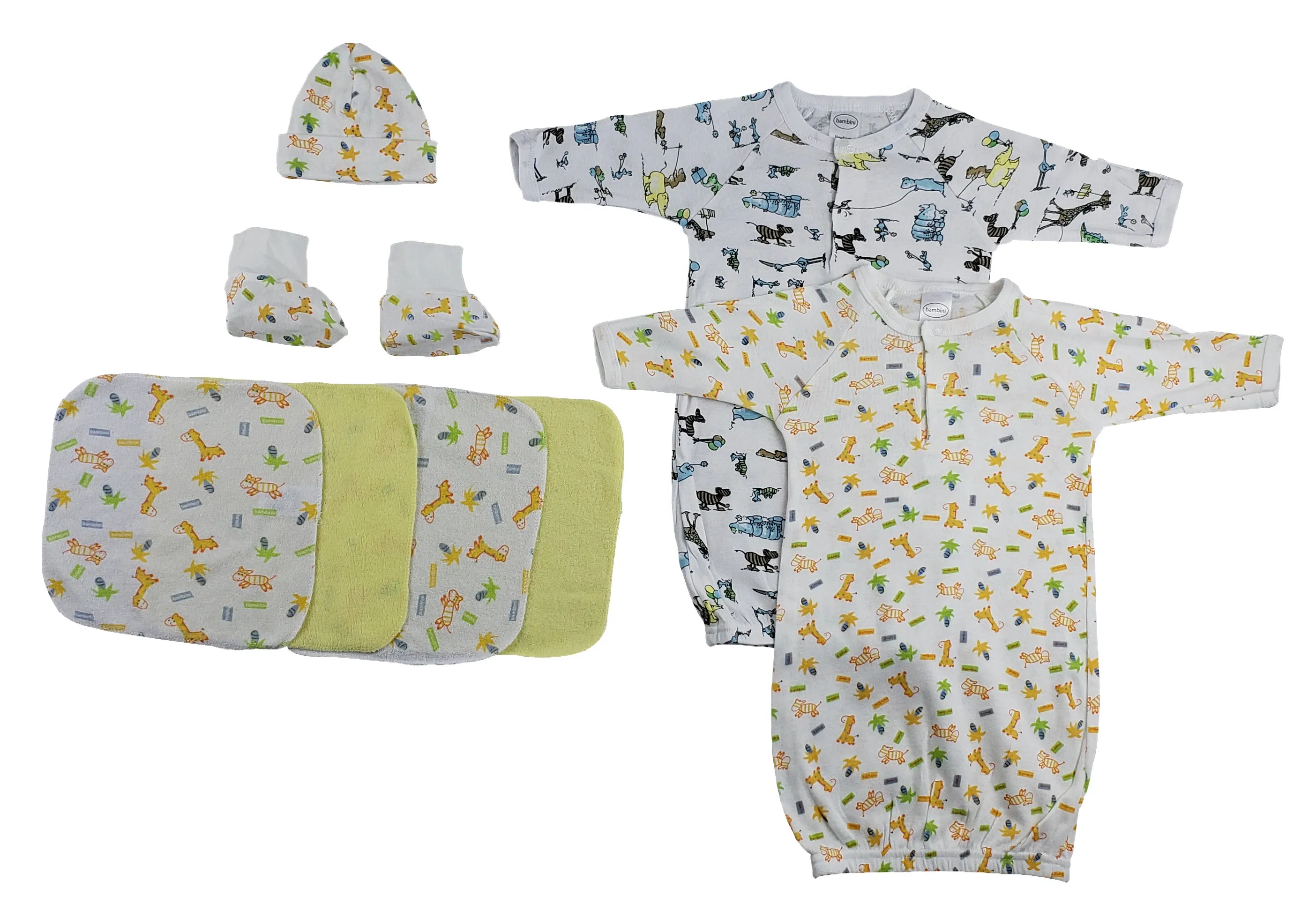 Gowns, Cap Booties and Washcloths - 8 Pc Set