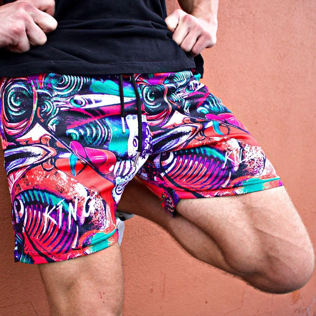 Graffiti Print Mesh Shorts