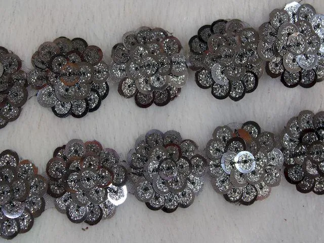 Gray Floral Sequins Work Embroidered Border