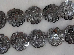 Gray Floral Sequins Work Embroidered Border